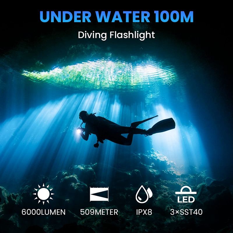 Outdoor waterproof diving underwater 100m rechargeable dive LED flashlight