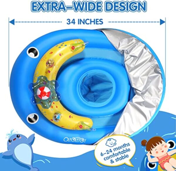 Baby Pool Float with Canopy UPF50+ Sun Protection, 6-24 Months Inflatable Infant Swimming Ring, Bath Floatie, Swimming Pool Accessories, and Toy Play Console with Adjustable Safety Seat - Image 2