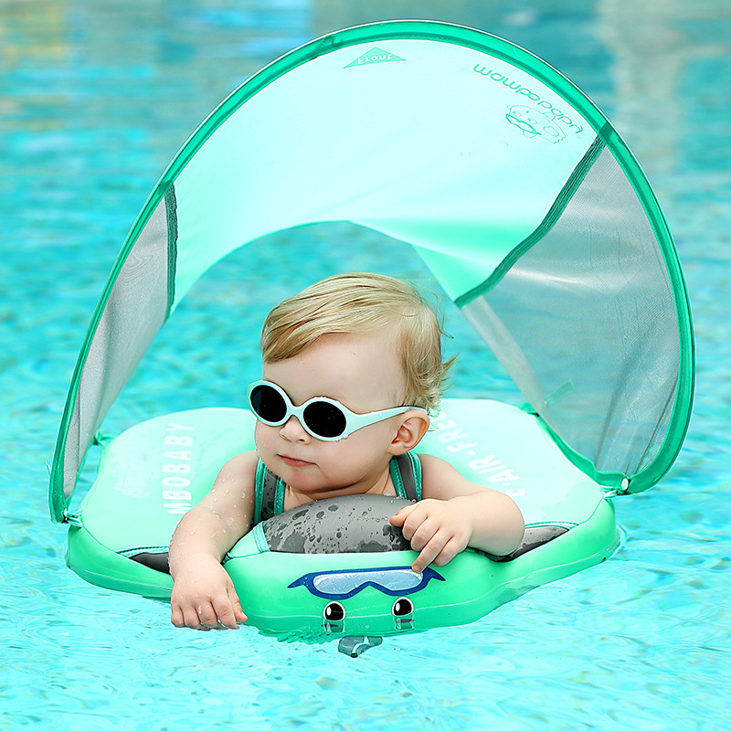Adjustable Safety Seat Baby Pool Float with Canopy Inflatable Infant Swimming Ring Bath Floatie Pool Accessories