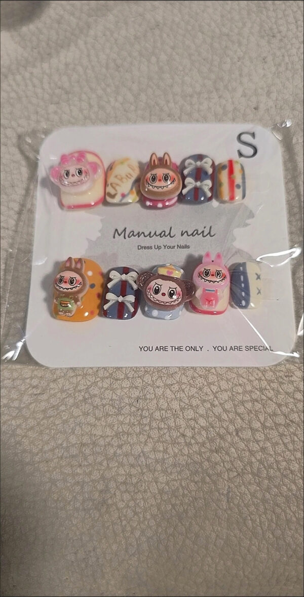 POP MART Labubu  self-adhesive cute nail art  embossed stickers decals 5pcs for one set - Image 4