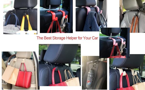 Car Seat Headrest Hook 4 Pack Hanger Storage Organizer Universal for Handbag Purse Coat Universal fit Vehicle Car Black with Buckle - Image 7