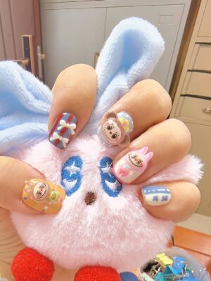POP MART Labubu  self-adhesive cute nail art  embossed stickers decals 5pcs for one set