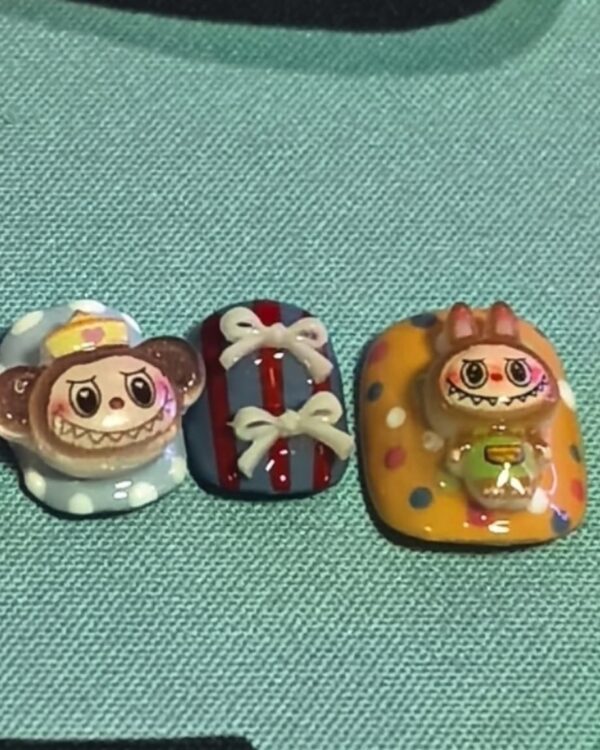 POP MART Labubu  self-adhesive cute nail art  embossed stickers decals 5pcs for one set - Image 5