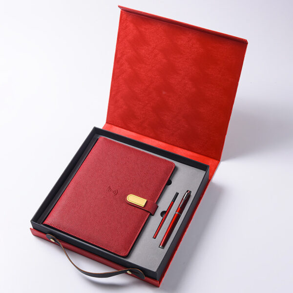 A5 Wireless phone charging 8000mah leather notebook gift box with USB flash drive - Image 8