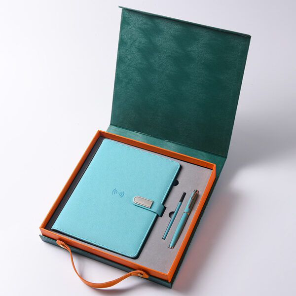 A5 Wireless phone charging 8000mah leather notebook gift box with USB flash drive - Image 11