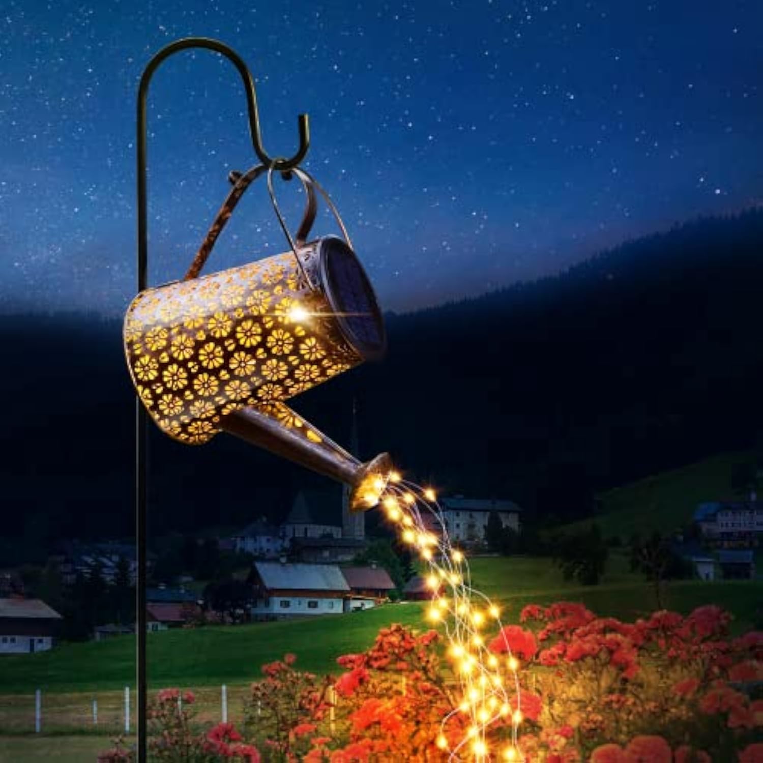 Solar Watering Can with Lights Garden Decor Large Solar Powered Lanterns Hanging LED Decorative Retro Metal Kettle String Lights for Table Yard Pathway Walkway Gardening Gifts