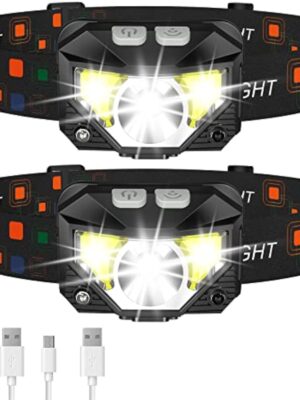 2 packs Headlamp Flashlight Lumen Ultra-Light Bright LED Rechargeable Headlight with White Light