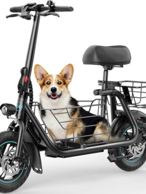 Adults Electric Scooter with Large Middle Basket, 550W Motor 18.6 MPH 20 Mile Distance, Foldable E-Scooter with seat for Pets & Cargo