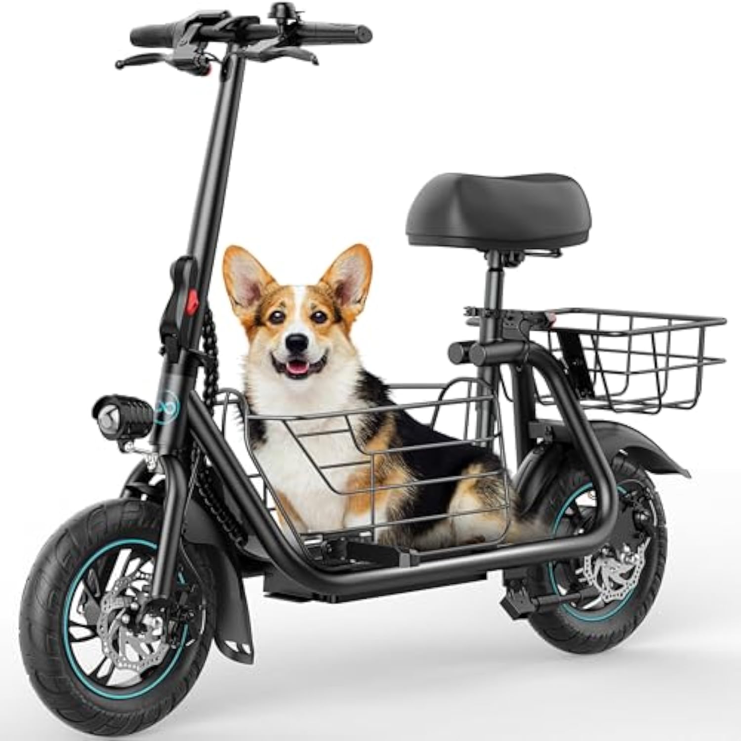 Adults Electric Scooter with Large Middle Basket, 550W Motor 18.6 MPH 20 Mile Distance, Foldable E-Scooter with seat for Pets & Cargo