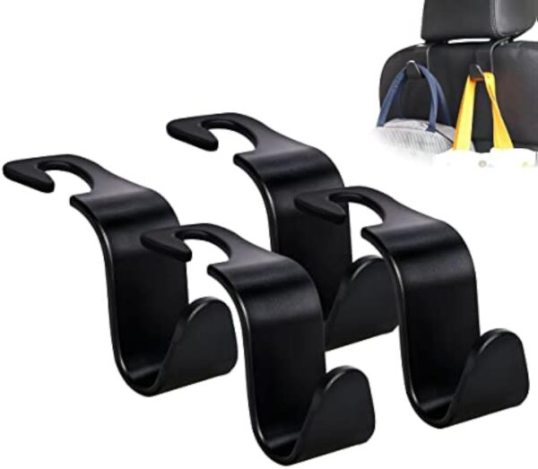 Car Seat Headrest Hook 4 Pack Hanger Storage Organizer Universal for Handbag Purse Coat Universal fit Vehicle Car Black with Buckle - Image 4