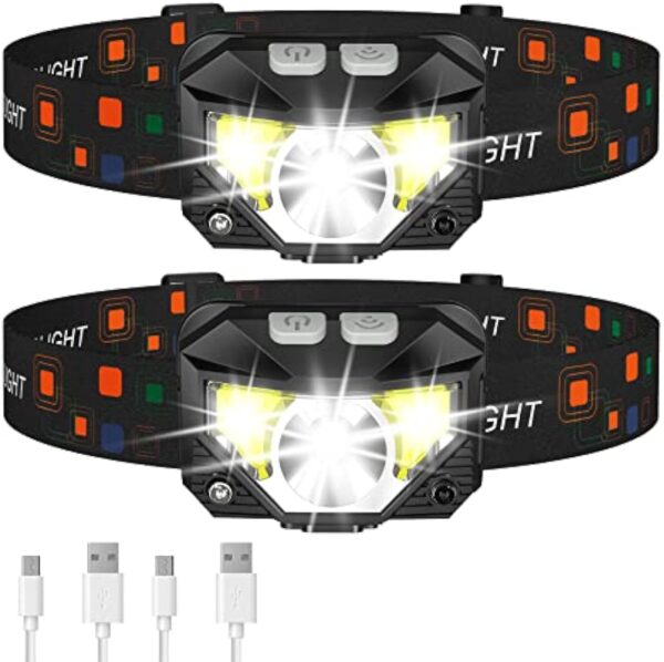 2 packs Headlamp Flashlight Lumen Ultra-Light Bright LED Rechargeable Headlight with White Light