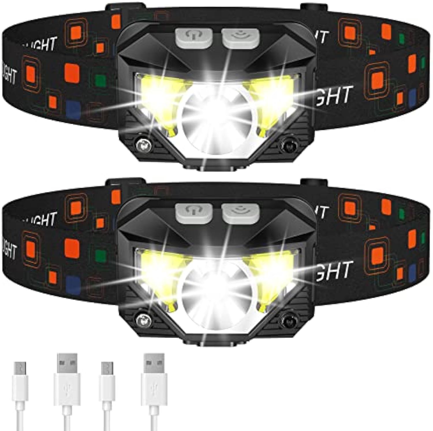 2 packs Headlamp Flashlight Lumen Ultra-Light Bright LED Rechargeable Headlight with White Light