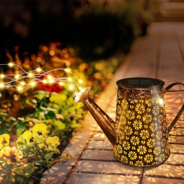 Solar Watering Can with Lights Garden Decor Large Solar Powered Lanterns Hanging LED Decorative Retro Metal Kettle String Lights for Table Yard Pathway Walkway Gardening Gifts - Image 5