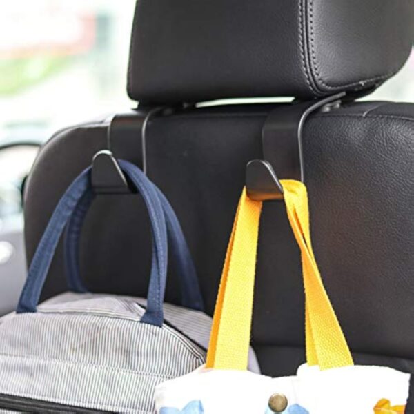 Car Seat Headrest Hook 4 Pack Hanger Storage Organizer Universal for Handbag Purse Coat Universal fit Vehicle Car Black with Buckle - Image 3