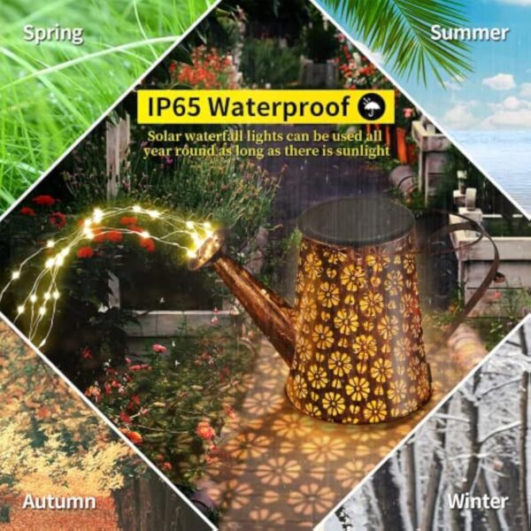 Solar Watering Can with Lights Garden Decor Large Solar Powered Lanterns Hanging LED Decorative Retro Metal Kettle String Lights for Table Yard Pathway Walkway Gardening Gifts - Image 6