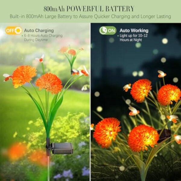 4 Pack Waterproof  Solar Garden Lights Swaying Bee  Fall Decoration Lights With Flowers Firefly Lights Outdoor for Garden Patio Yard Pathway - Image 9