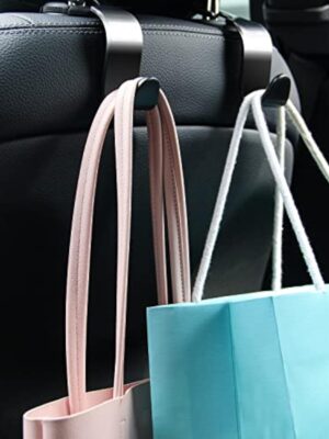 Car Seat Headrest Hook 4 Pack Hanger Storage Organizer Universal for Handbag Purse Coat Universal fit Vehicle Car Black with Buckle
