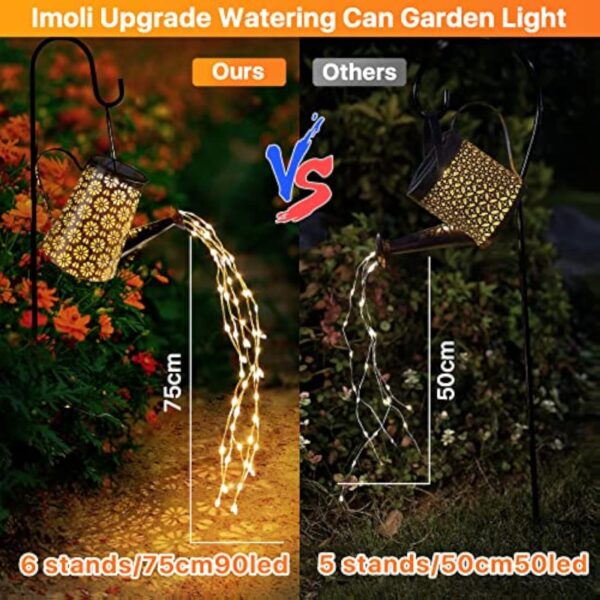 Solar Watering Can with Lights Garden Decor Large Solar Powered Lanterns Hanging LED Decorative Retro Metal Kettle String Lights for Table Yard Pathway Walkway Gardening Gifts - Image 3