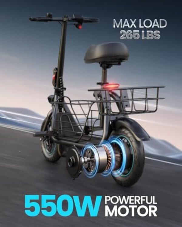 Adults Electric Scooter with Large Middle Basket, 550W Motor 18.6 MPH 20 Mile Distance, Foldable E-Scooter with seat for Pets & Cargo - Image 5