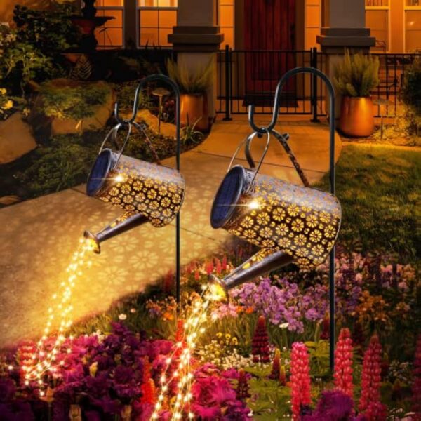Solar Watering Can with Lights Garden Decor Large Solar Powered Lanterns Hanging LED Decorative Retro Metal Kettle String Lights for Table Yard Pathway Walkway Gardening Gifts - Image 10