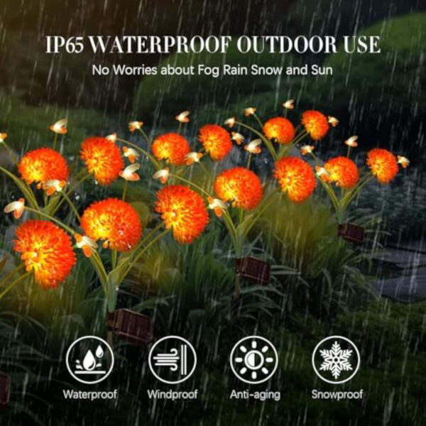 4 Pack Waterproof  Solar Garden Lights Swaying Bee  Fall Decoration Lights With Flowers Firefly Lights Outdoor for Garden Patio Yard Pathway - Image 5