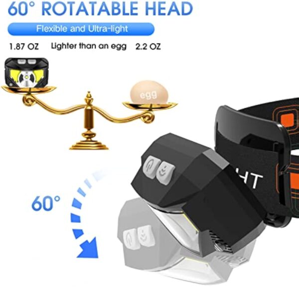 2 packs Headlamp Flashlight Lumen Ultra-Light Bright LED Rechargeable Headlight with White Light - Image 9