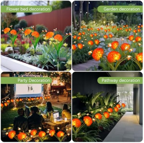 4 Pack Waterproof  Solar Garden Lights Swaying Bee  Fall Decoration Lights With Flowers Firefly Lights Outdoor for Garden Patio Yard Pathway - Image 7