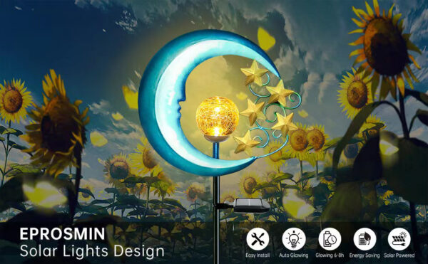 Solar Powered Garden Lights Decorative Stars Moon Solar Lights Led Waterproof Landscape Lighting for Pathway,Yard,Lawn,Patio - Image 2