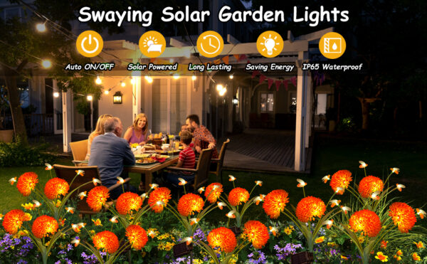 4 Pack Waterproof  Solar Garden Lights Swaying Bee  Fall Decoration Lights With Flowers Firefly Lights Outdoor for Garden Patio Yard Pathway - Image 2
