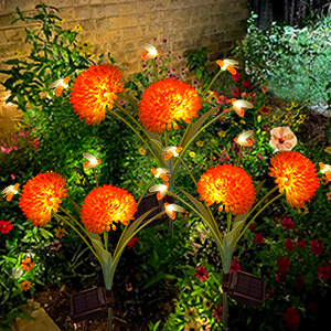 4 Pack Waterproof  Solar Garden Lights Swaying Bee  Fall Decoration Lights With Flowers Firefly Lights Outdoor for Garden Patio Yard Pathway