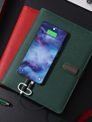 A5 Wireless phone charging 8000mah leather notebook gift box with USB flash drive
