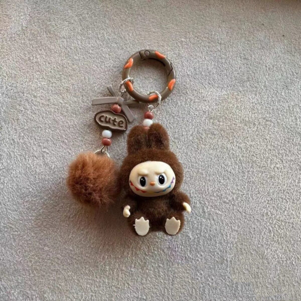 Labubu velvet flocking keychain doll pendant keyring - Image 5