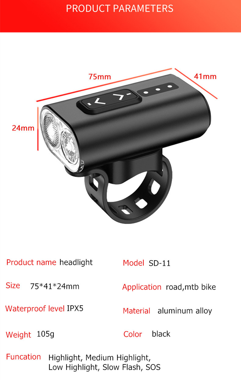 bike headlight size